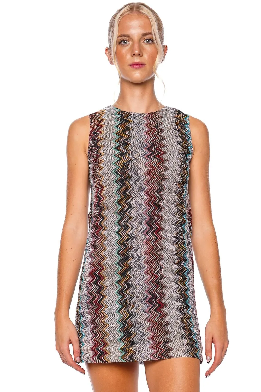 Zig Zag Metallic Sleeveless Mini Dress